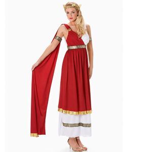Roman Empress Women’s Greek Goddess Costume Toga Red Gold Medium